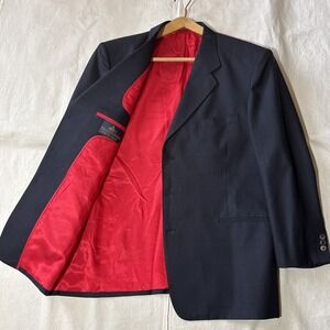Custom Tailored Holland & Sherry Blue Plaid Wool Blazer 48